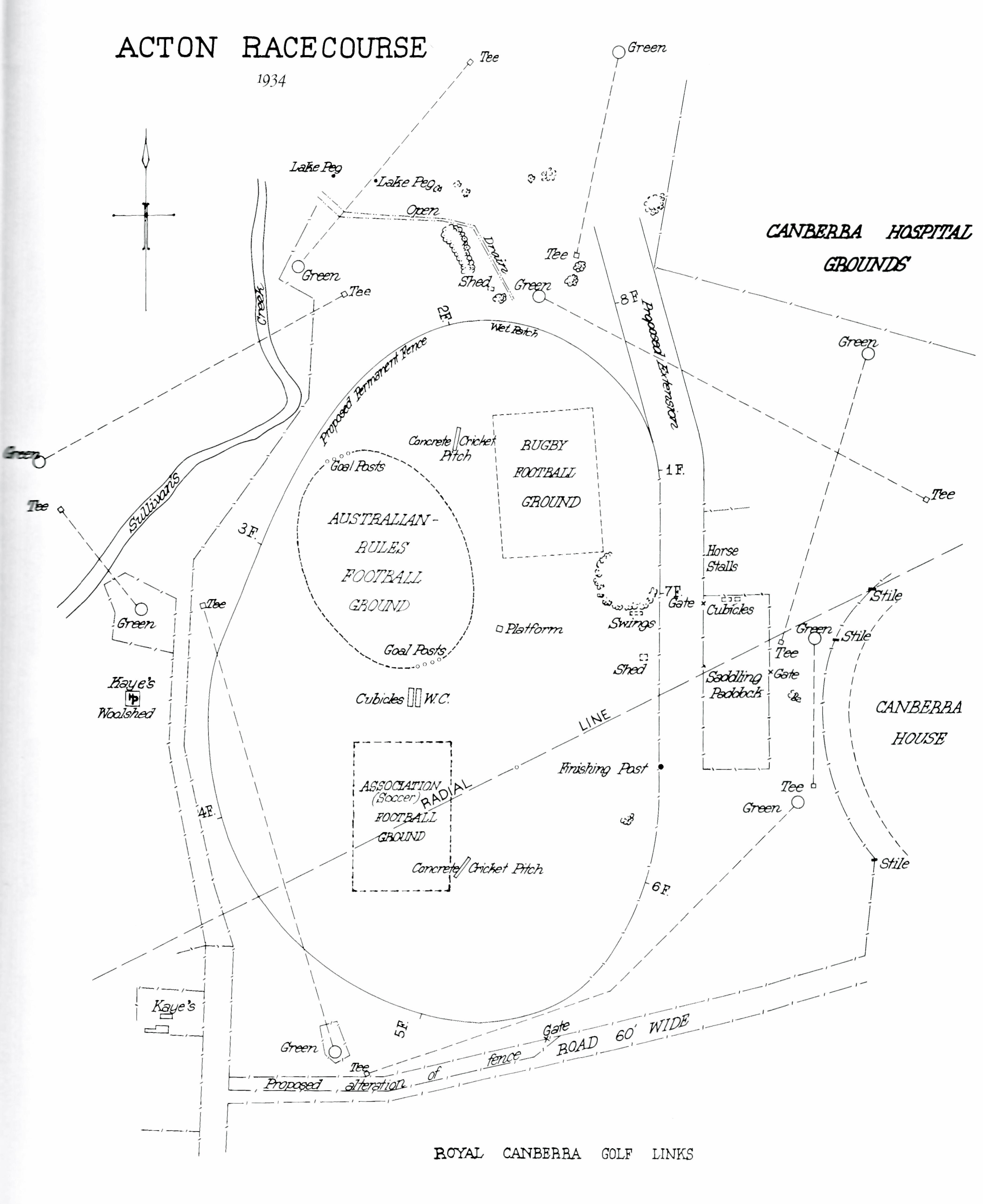 Acton Racecourse map with Federal Golf Course tees