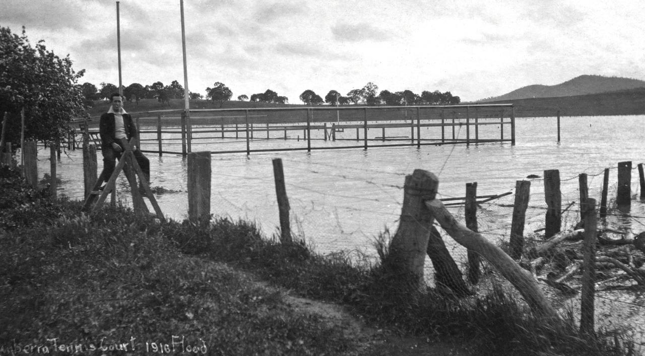 Tennis courts in flood