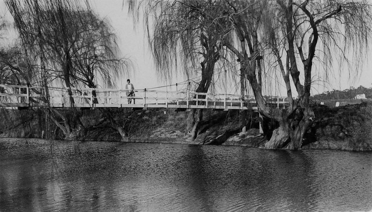Gladys Waight on suspension bridge (no.1)