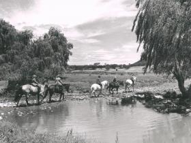 Five children riding across Sullivan's Creek