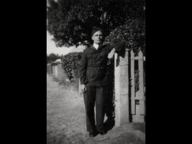 Eric Dunshea in uniform at Acton cottage no. 4