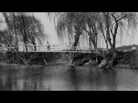 Gladys Waight on suspension bridge (no.1)