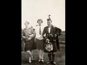Georgina Ballantyne, Elsie Charters & Pipe Major Jack Ross at Highland Gathering Georgina Ballantyne, Elsie Charters & Pipe Major Jack Ross at Highland Gathering
